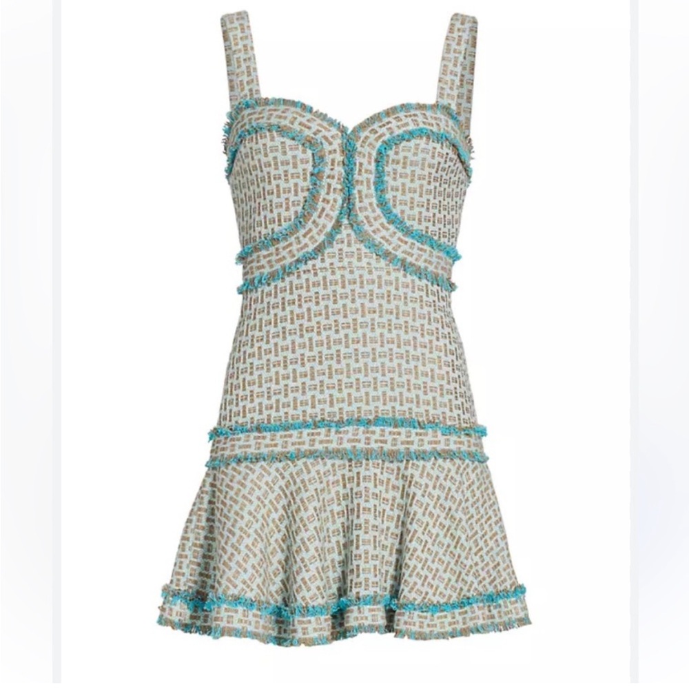 Alexis Patterned Cream and Blue Mini Dress
